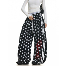 批发美式新款星星卫裤满印华棉复合300克拉杆刺绣休闲裤子女