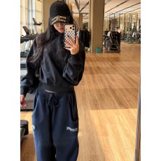 批发美式复古藏青色刺绣休闲阔腿长裤女款慵懒版型宽松百搭运动<b class='q'>休闲裤</b>