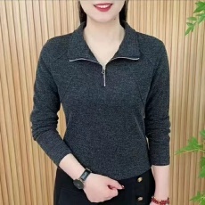 批发韩版大码时尚立领拉链德绒长袖拼接打底衫减龄洋气妈妈保暖衫上衣