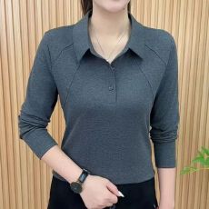 批发<b class='q'>秋</b>冬新款时尚polo领长袖保暖衫减龄气质中老年遮肚洋气立领上衣女