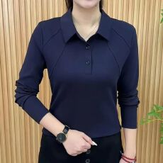 批发<b class='q'>秋</b>冬时尚polo领拼接长袖保暖衫减龄气质中老年妈妈遮肚洋气上衣女