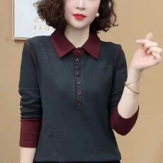 批发<b class='q'>秋</b>冬韩版新款时尚polo领纽扣长袖保暖衫减龄气质宽松遮肚立领上衣