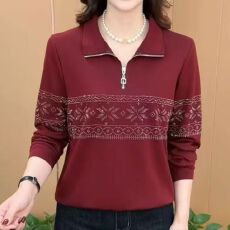 批发<b class='q'>秋</b>冬新款时尚半拉链长袖洋气减龄中老年打底衫半高领立领保暖上衣