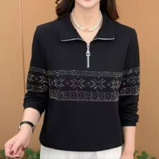 批发<b class='q'>秋</b>冬新款时尚半拉链长袖减龄中老年打底衫半高领立领妈妈保暖上衣