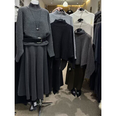 批发HEPBURN赫本慵懒风坑条高领毛衣女<b class='q'>宽松</b>蝙蝠袖显瘦百搭针织衫上衣