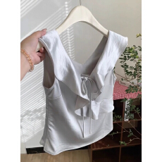 批发广州十三行高货爆款~丝质柔滑 荷叶边<b class='q'>缎面</b>收腰短款上衣女夏季薄款