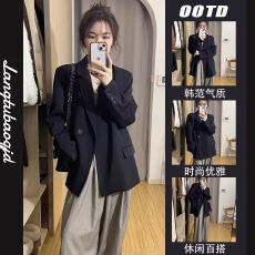 批发oversize黑色<b class='q'>西装外套</b>女高级感2025春秋新款宽松休闲廓形时尚西服