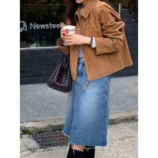 批发韩国chic秋季复古帅气翻领仿皮绒宽松百搭拉链短款长袖<b class='q'>夹克</b>外套女