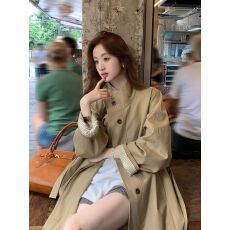 批发2025<b class='q'>春</b>秋季新款复古气质立领风衣女条纹袖宽松显瘦高级感长外套女