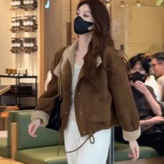 批发短款加绒加厚麂皮绒<b class='q'>外套</b>女冬装新款2025年<b class='q'>韩版</b>小个子宽松休闲上衣