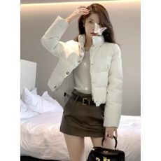 批发高级感PU皮衣白色棉服女小个子加厚保暖<b class='q'>短</b>款面包棉衣外套2025秋冬