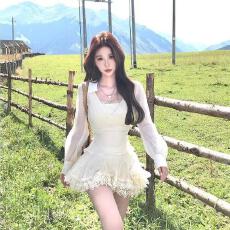 批发【晨昏星沙】复古纯欲风<b class='q'>显瘦</b>上衣秋季长袖女时尚套装短裙两件套