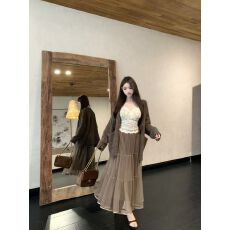 批发纯欲风套装女<b class='q'>蕾丝</b>拼接辣妹吊带背心秋季新款网纱裙半身长裙两件套