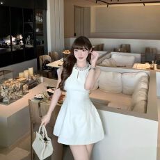 批发新款无袖法式气质镂空优雅连衣裙<b class='q'>夏</b>季亮片高级花苞千金短裙裙子