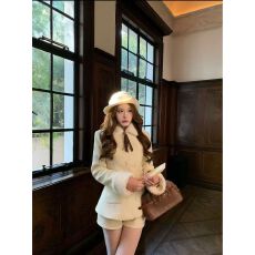 批发韩系精致感千金风毛呢套装裙<b class='q'>修身</b>保暖毛呢<b class='q'>外套</b>上衣+纯欲显瘦短裤