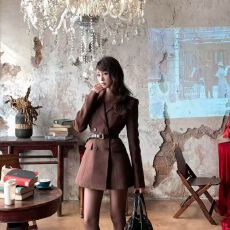 批发复古气质通勤高级感轻职御姐名媛西装毛呢外套大衣秋冬新款<b class='q'>女</b>装潮