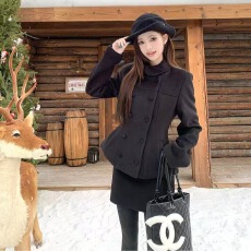 批发富家千金套装气质修身双排扣毛呢外套女秋冬<b class='q'>包臀</b><b class='q'>半身裙</b>短裙两件套