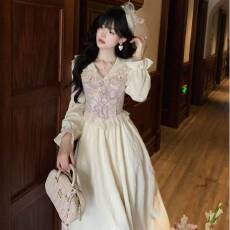 批发暮云辞枝 法式浪漫赫本风提花<b class='q'>连衣裙</b>公主生日<b class='q'>礼服</b>裙