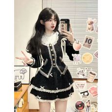 批发法式小香风千金气质长袖开衫<b class='q'>外套</b>打底<b class='q'>修身</b>上衣百搭显瘦半身裙套装