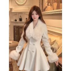 批发法式赫本风千金高级感掐腰毛呢开衫外套冬日保暖百搭温柔呢子大衣