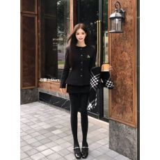 批发法式千金时尚小香风圆领收腰外套秋冬款高腰显瘦半身裙两件套装女