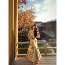 批发法式富家千金<b class='q'>名媛</b>感毛呢斗篷外套高腰大摆长裙两件套秋冬新款女装