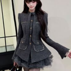 批发法式优雅千金高级感小香风保暖西装外套<b class='q'>半身裙</b>秋冬新款女装两件套