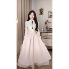 批发2025秋冬新款立领法式气质千金长袖蕾丝温柔高级<b class='q'>连衣裙</b>裙子天