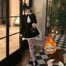 批发【加绒加厚】【两件套】披肩斗篷连衣裙套装富家千金风