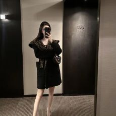 批发冬季ins风宽松气质印花系带拼接连帽外套女名媛风<b class='q'>时尚</b>设计感大衣