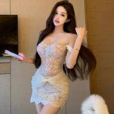 批发精致高贵<b class='q'>蕾丝</b>吊带连衣裙女春夏千金名媛风辣妹抹胸包臀裙生日裙女