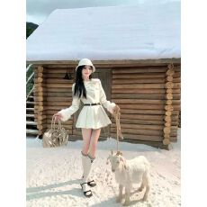 批发富家千金小香风蝴蝶结毛呢连衣裙女冬季新款时尚气质收腰<b class='q'>百褶</b><b class='q'>短裙</b>