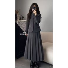 批发韩系学院风气质甜美学姐短款修身<b class='q'>西装外套</b>半身百褶长裙两件套装女