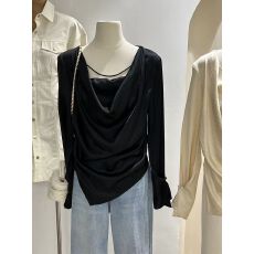 批发2026年夏季新款荡领衬衫女设计感小众<b class='q'>轻熟</b>气质衬衣不规则别致上衣