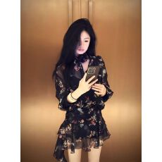 批发韩系温柔风小众高级感蝴蝶<b class='q'>印花</b>雪纺长袖<b class='q'>衬衫</b>防晒<b class='q'>衬衣</b>半身裙两件套