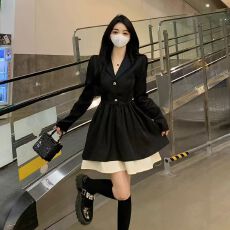 批发<b class='q'>大码</b>胖mm赫本风高级感西装<b class='q'>连衣裙</b><b class='q'>女</b>秋季法式公主蓬蓬裙礼服小黑裙