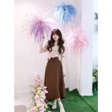 批发甜水仙清楚系大小姐蕾丝针织上衣水溶花边打底衫半裙长裙<b class='q'>两件套</b>