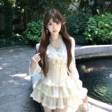 批发法式甜美蕾丝千金连衣裙秋季拼接气质收腰高级<b class='q'>蓬蓬</b>公主蛋糕<b class='q'>短裙</b>