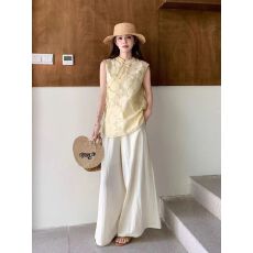 批发中式国风套<b class='q'>装</b>盘扣无袖上衣2026夏季背心新款阔腿<b class='q'>裤</b><b class='q'>高级</b>两件套