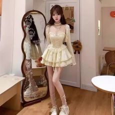 批发夏季新款法式气质修身温柔甜美蝴蝶结吊带公主连衣裙防晒开衫套装