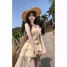 批发夏季新款学院甜美风小清晰款式不规则拖尾<b class='q'>半裙</b>加蕾丝花边设计吊带