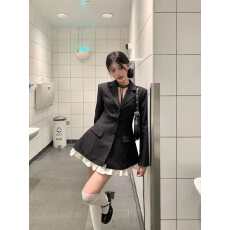 批发黑色高级感西装撞色连衣裙女春秋季新款拼接下摆名媛<b class='q'>风</b>千金短裙子