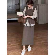 批发大码<b class='q'>女装</b>高级<b class='q'>套装</b>时尚秋季马甲新款高腰半身裙韩系衬衫显瘦三件套