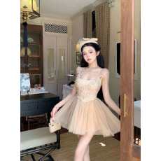 批发夏季法式精致千金风花边拼接吊带<b class='q'>短裙</b><b class='q'>新款</b>森女纯欲风网纱连衣裙女