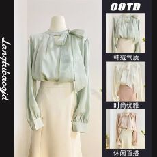 批发飘带蝴蝶结<b class='q'>衬衫</b>女2026年春秋季新款女装设计感法式气质长袖上衣