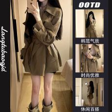 批发<b class='q'>英伦</b><b class='q'>风</b>咖色大翻领系带<b class='q'>风</b>衣外套女2026秋气质高级感中长款休闲上衣