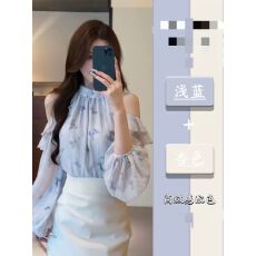 批发原版<b class='q'>雪纺</b>面料 有内里 衬衫薄款露肩荷叶边<b class='q'>长袖</b><b class='q'>雪纺</b>小衫气质上衣