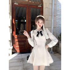 批发打底<b class='q'>连衣裙</b>2025秋冬新款女小香风千金感修身显瘦蕾丝袖收腰短裙