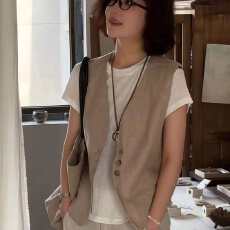 批发棉麻无袖西装马甲背心女2026新款夏季气质外搭开衫外套女短款上衣