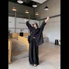 批发白色宽松慵懒风中长款长袖<b class='q'>衬衫</b>女2026春季套<b class='q'>装</b>休闲阔腿长<b class='q'>裤</b>两件套
